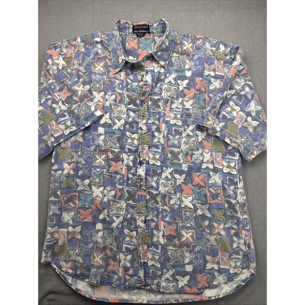 Vtg Revenge Shirtmakers Paisley Shirt Mens Medium Short Sleeve Button Up Cotton